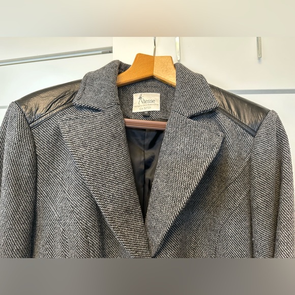 Women’s Wool Houndstooth Winter Coat with Vegan Leather Accents Size 14 - Picture 4 of 9